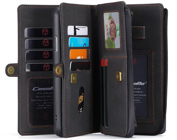 CaseMe iPhone XS Vintage Multi-Functional Zipper Wallet Magnetic Detachable 2 in 1 Folio Case