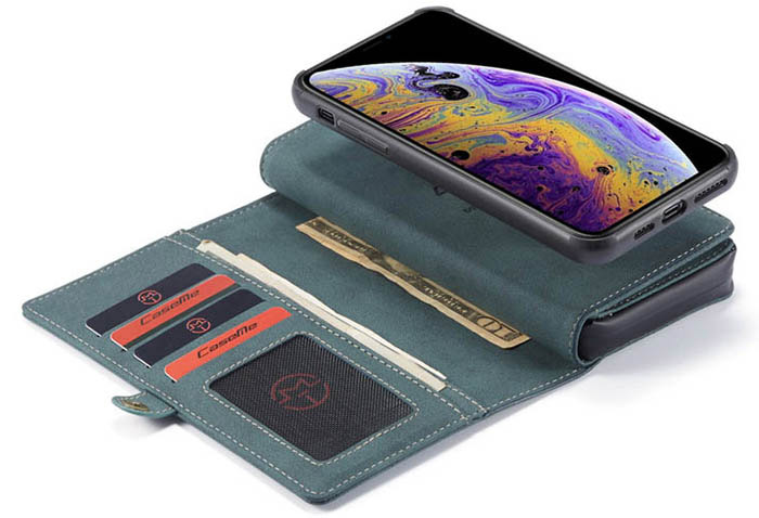 CaseMe iPhone XS Vintage Multi-Functional Zipper Wallet Magnetic Detachable 2 in 1 Folio Case