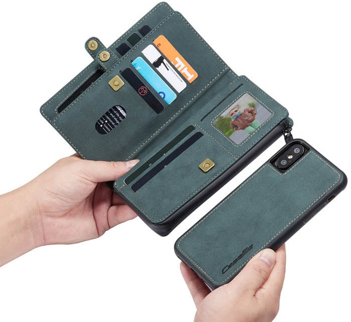 CaseMe iPhone X Vintage Multi-Functional Zipper Wallet Magnetic Detachable 2 in 1 Folio Case