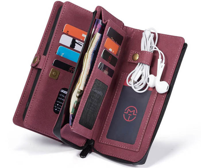 CaseMe iPhone XS Vintage Multi-Functional Zipper Wallet Magnetic Detachable 2 in 1 Folio Case