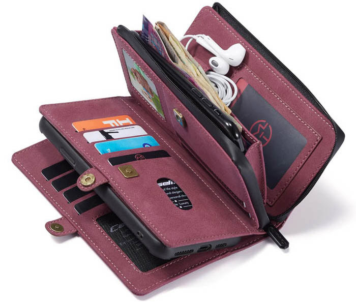 CaseMe iPhone XS Vintage Multi-Functional Zipper Wallet Magnetic Detachable 2 in 1 Folio Case