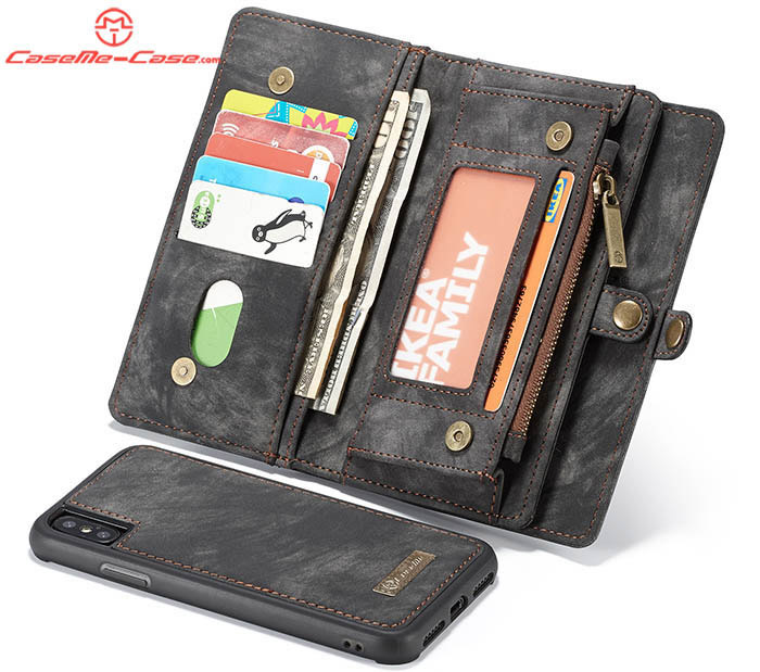 CaseMe iPhone XS Zipper Wallet Magnetic Detachable 2 in 1 Folio Case