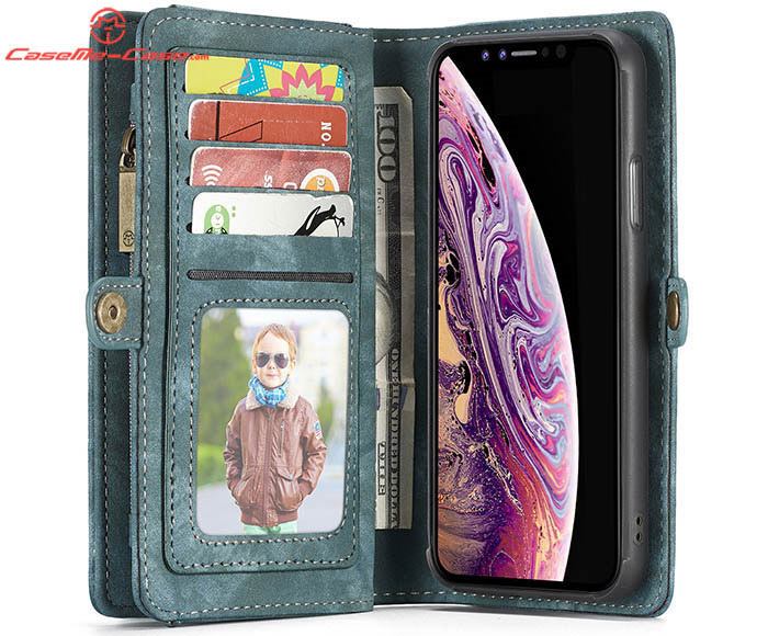 CaseMe iPhone XS Zipper Wallet Magnetic Detachable 2 in 1 Folio Case