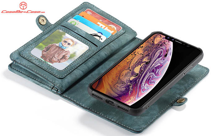 CaseMe iPhone XS Zipper Wallet Magnetic Detachable 2 in 1 Folio Case