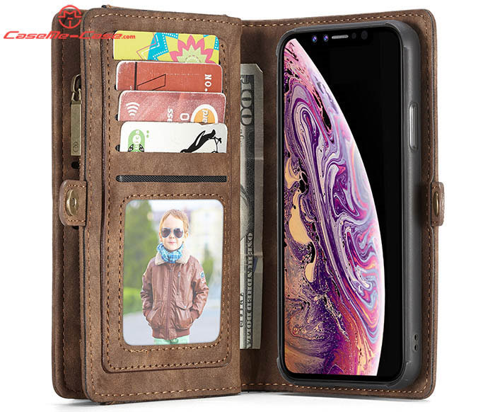 CaseMe iPhone XS Zipper Wallet Magnetic Detachable 2 in 1 Folio Case