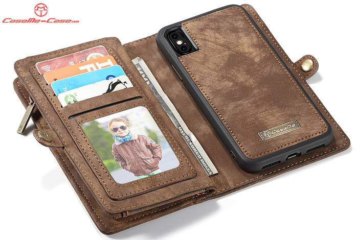 CaseMe iPhone XS Zipper Wallet Magnetic Detachable 2 in 1 Folio Case