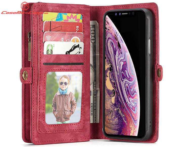 CaseMe iPhone XS Zipper Wallet Magnetic Detachable 2 in 1 Folio Case