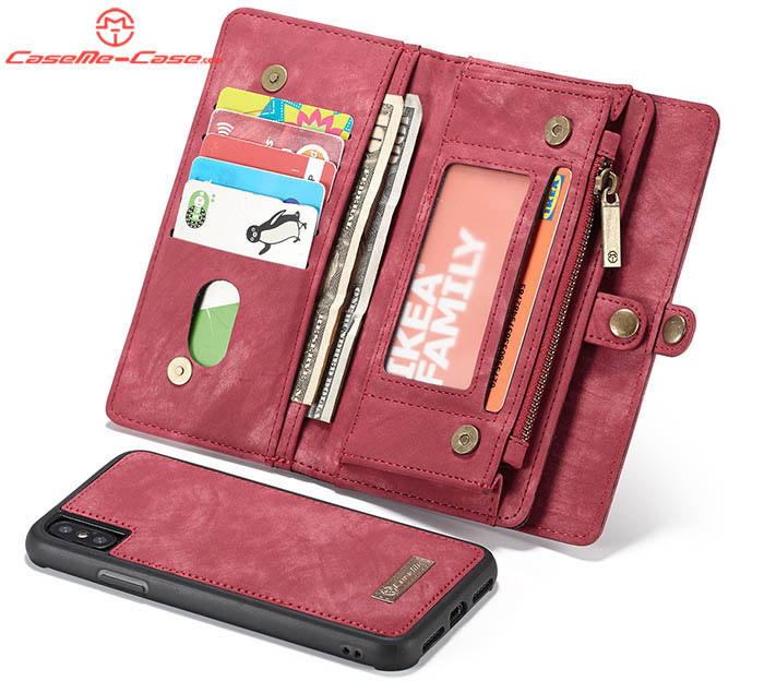CaseMe iPhone XS Zipper Wallet Magnetic Detachable 2 in 1 Folio Case