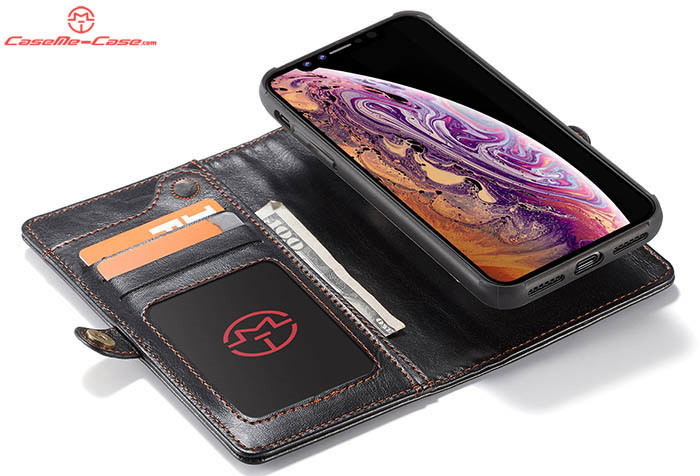 CaseMe iPhone XS Wallet Magnetic Detachable 2 in 1 Retro Style Case With Wrist Strap