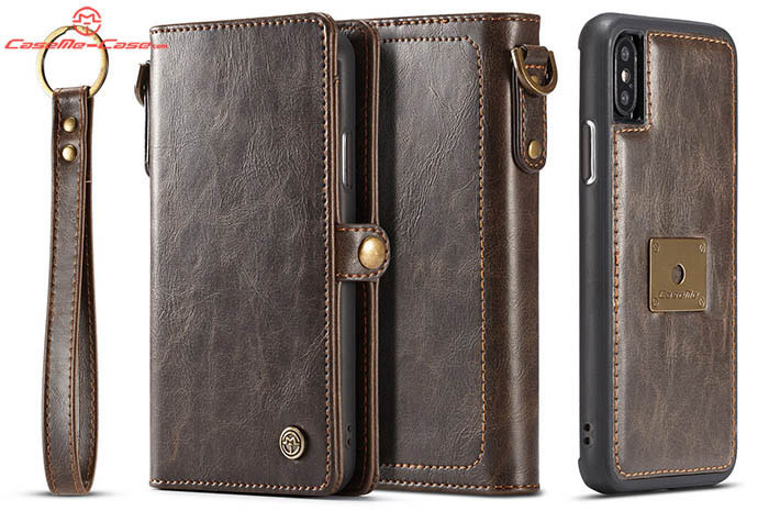 CaseMe iPhone XS Wallet Magnetic Detachable 2 in 1 Retro Style Case With Wrist Strap